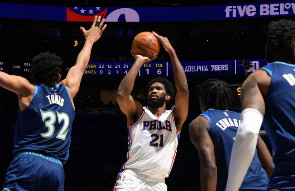 恩比德统治内线砍下三十七分十七板七六人擒步行者